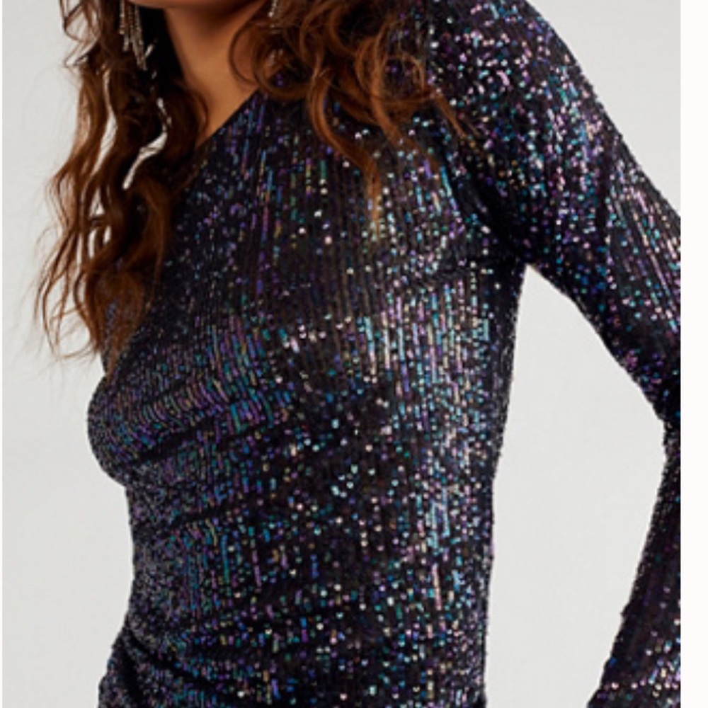 Free People Gold Rush Iridescent Sequin Top - Black